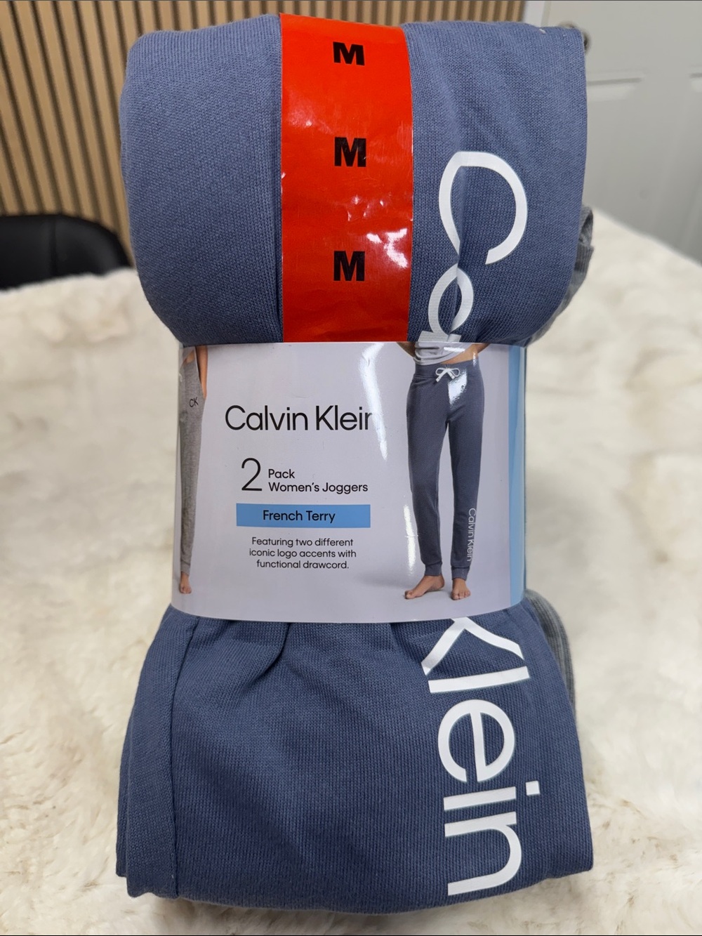 Calvin Klein Women's French Terry Joggers in Slate Blue with White Logo